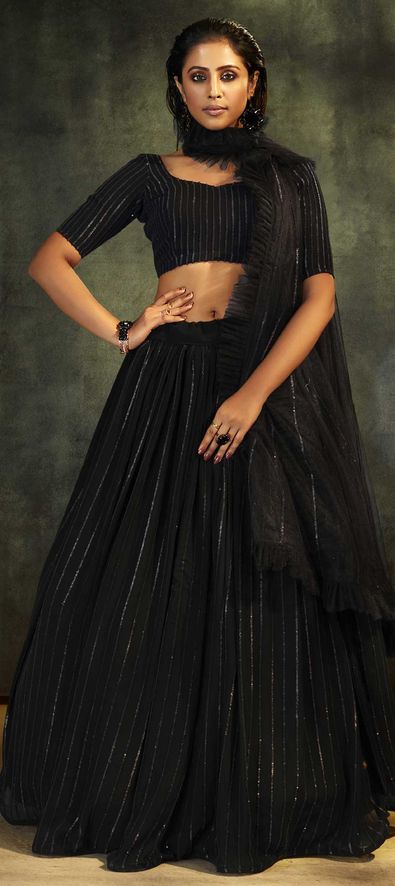 Black Color Georgette Sequins & Thread Embroidery Work Party Function Wear Lehenga  Choli