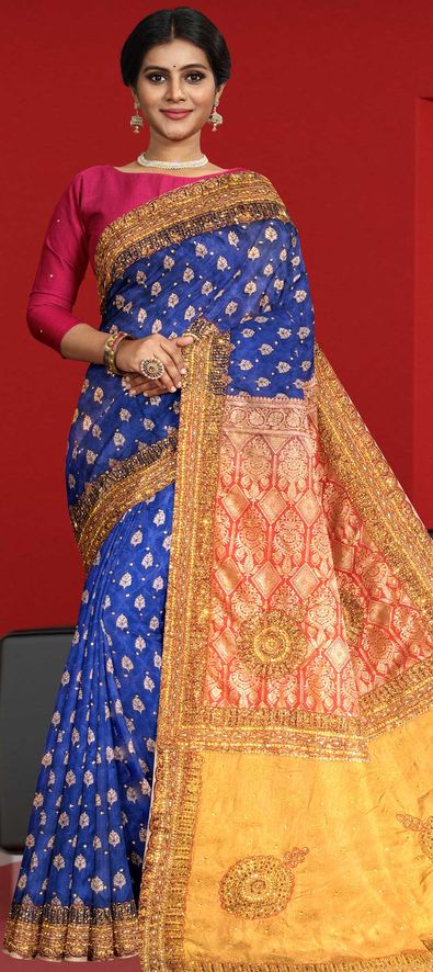 Buy Sky Blue Zari Weaving Wedding Wear Saree From Ethnic Plus