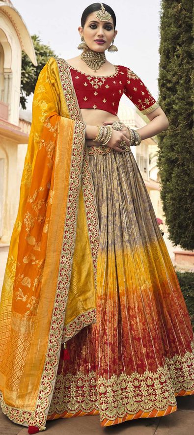 Buy Yellow Designer Wedding Wear Silk Lehenga Choli | Wedding Lehenga Choli