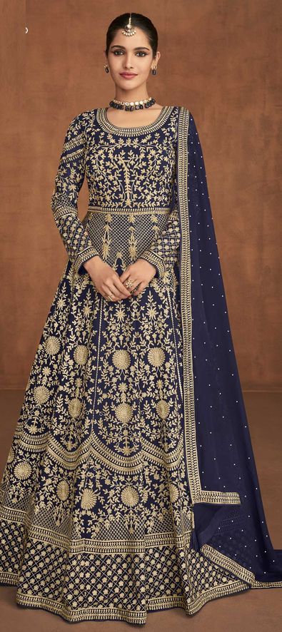 Blue georgette thread sequence work party wear anarkali suit