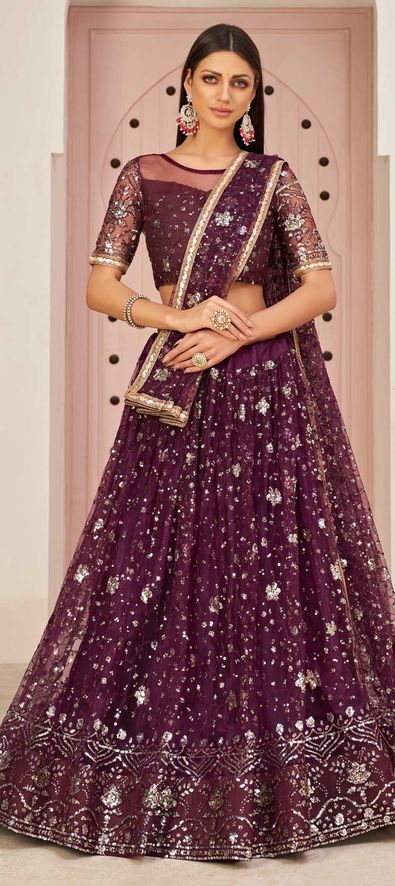 Violet colour wedding on sale lehenga