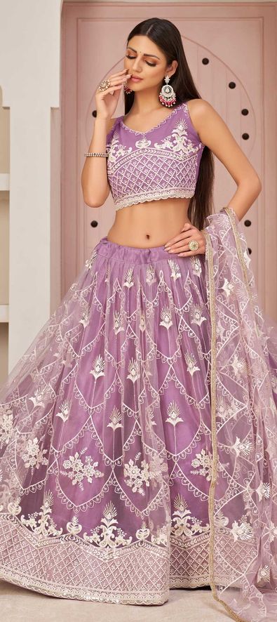 Pure Micro Velvet Wedding Lehenga In Purple With Stone Work - Plus Size  Product