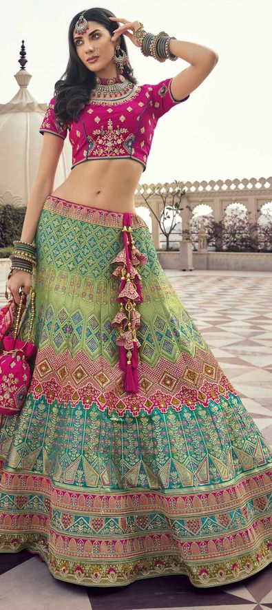 Peach Color Raw Silk Digital Printed Party Wear Women Lehenga Choli  -1878134114 | Heenastyle