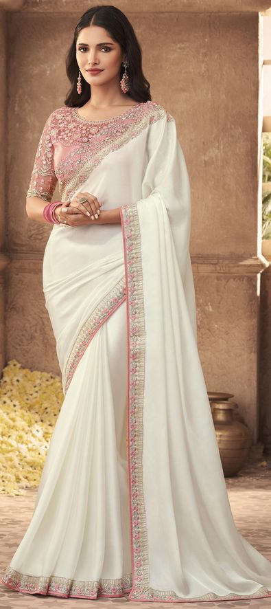 Party wear hotsell white sarees