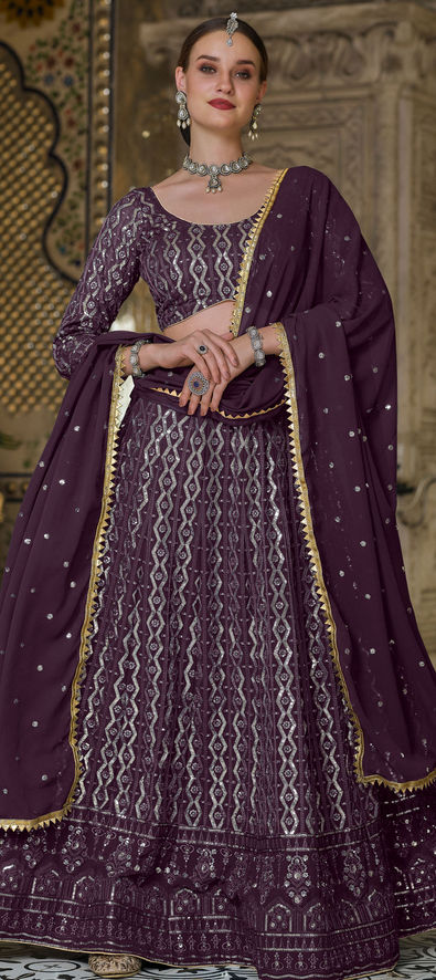 Buy Purple Cording Work Net Wedding Lehenga Choli from Ethnic Plus.