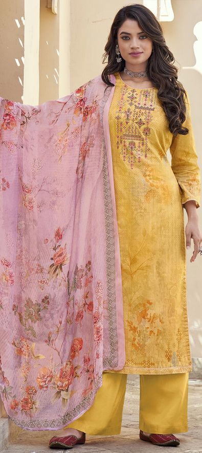 Party Wear Yellow color Georgette fabric Salwar Kameez : 1893230