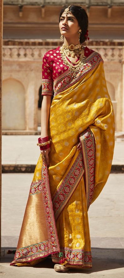 Buy Charming Yellow Woven Silk Wedding Wear Saree With Blouse - Zeel  Clothing-atpcosmetics.com.vn