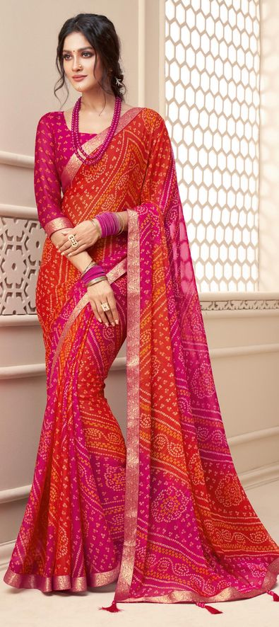 Buy Printed Pink Color Chiffon Silk Saree Festive Wear Online at Best Price  | Cbazaar