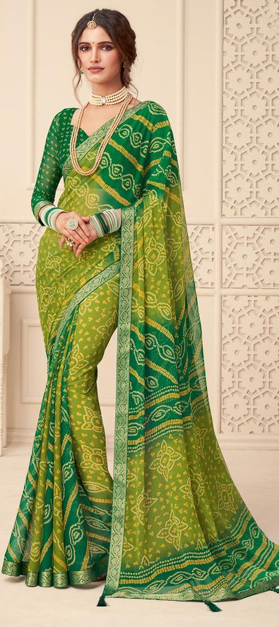 Mehendi Green Plain Mercerised Cotton Saree - Loomfolks