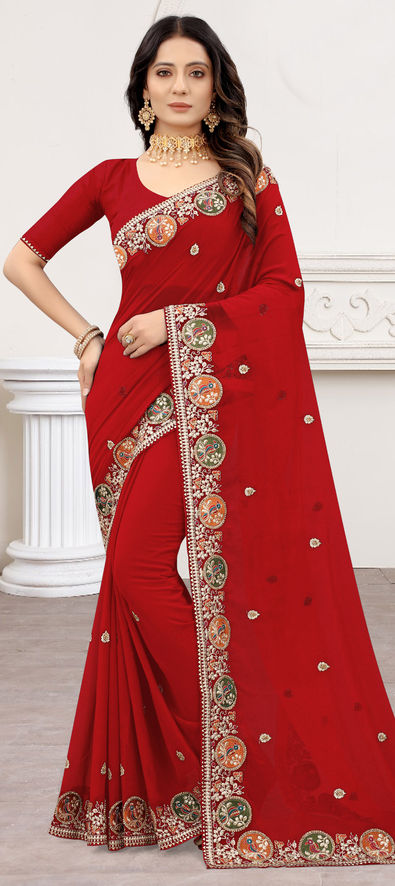 Maroon Red & Golden Blend Woven Kanjivaram Silk Saree – Ethnos