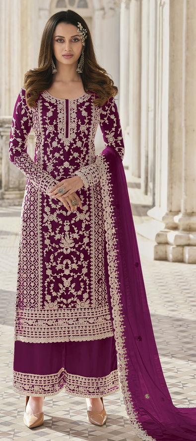 Embroidered Art Silk Pakistani Suit in Purple : KCH10837