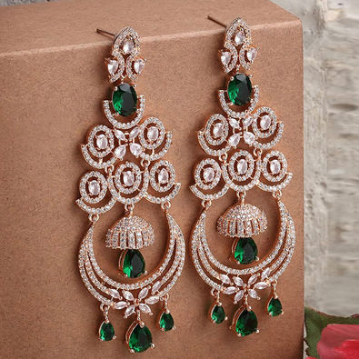 Stone Studded Green Earrings For Women