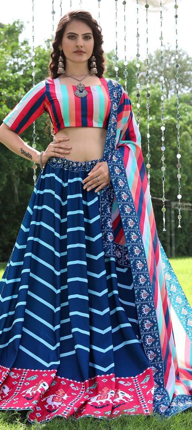 Blue and Purple Pure Silk Narayanpet Lehenga – myRiti