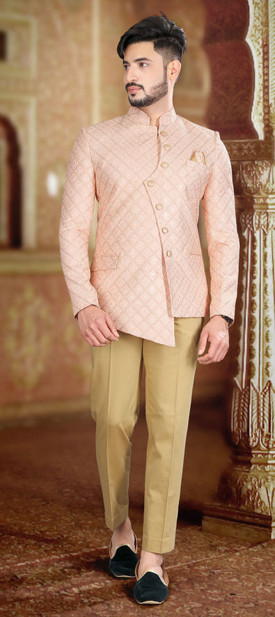 Pristine Peach Wedding Jodhpuri Printed Indian Suit Set For Men - RK30 –  Saris and Things