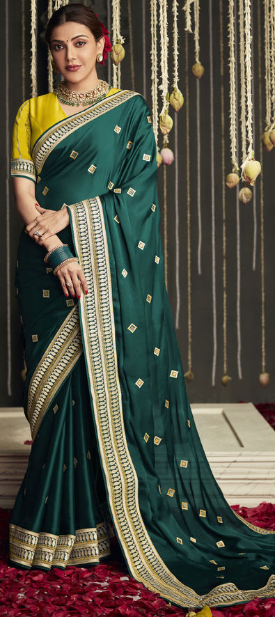 Buy Black Dark Green Saree With Blouse by Designer Medha Online at Ogaan.com