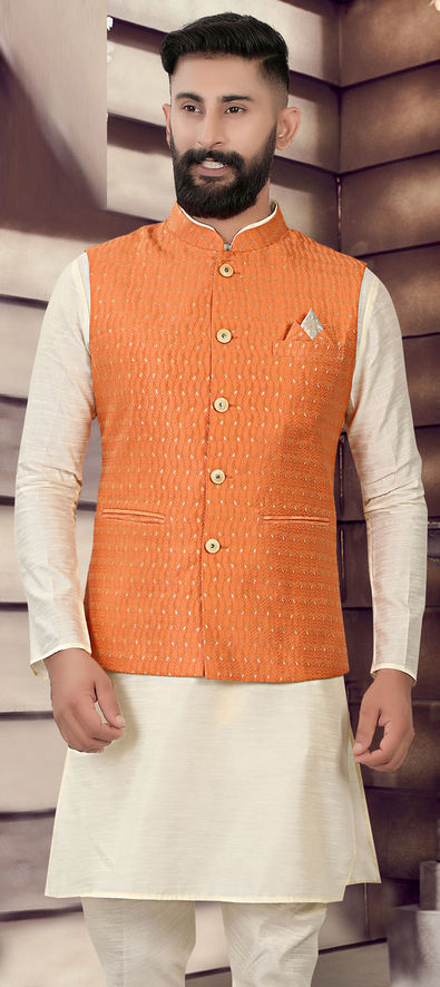 Buy Dusty Rose Nehru Jacket And Kurta Set In Mirror Abla Embroidery