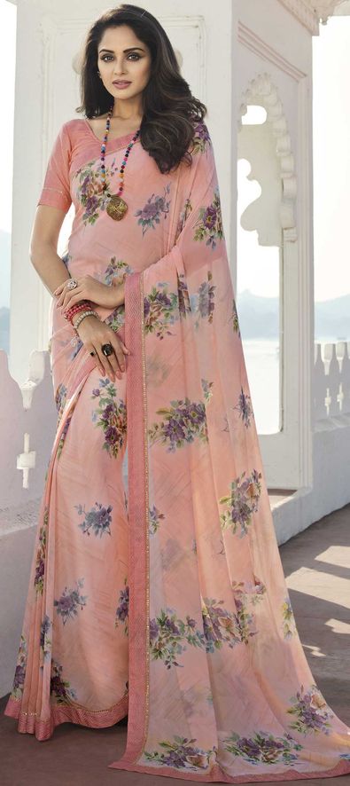 Festive, Party Wear, Reception Pink and Majenta color Georgette fabric Saree  : 1829756