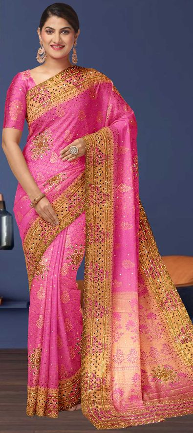 Buy PARAMPARA CREATION Woven Kanjivaram Pure Silk Pink Sarees Online @ Best  Price In India | Flipkart.com