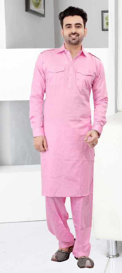 Pink and Majenta color Cotton fabric Pathani Suit 1822708