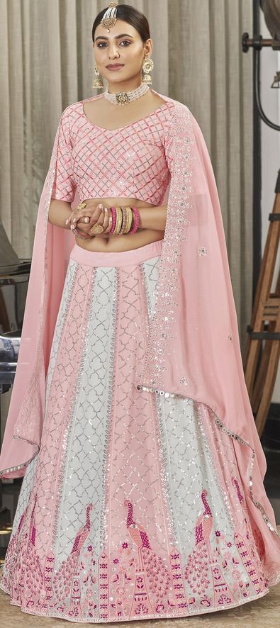 4198 Grey Pink Floral lengha | Long dress design, Lehenga designs, Blouse  designs silk