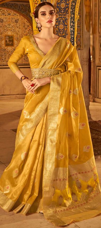 YELLOW TISSUE ATTRACTIVE SAREE - Mr & Mrs Creation - 4170898