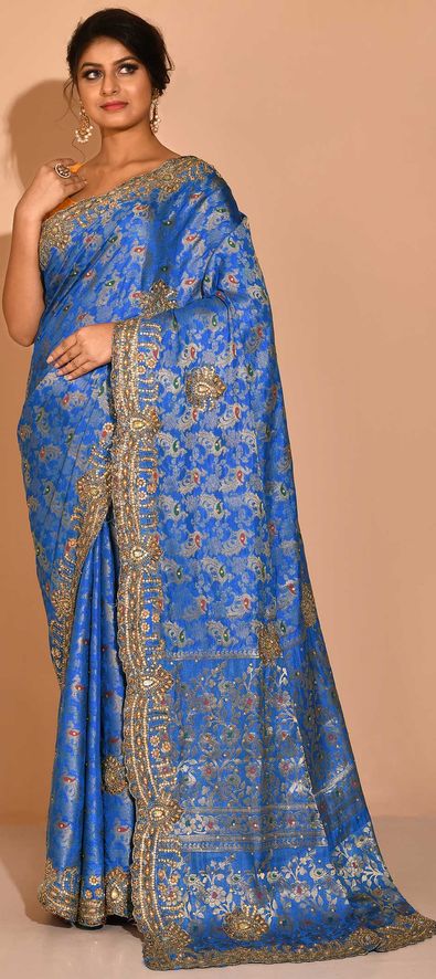 Gold And Royal Blue Pattu Bridal Saree Design | Saree designs, Indian  bride, Latest pattu sarees