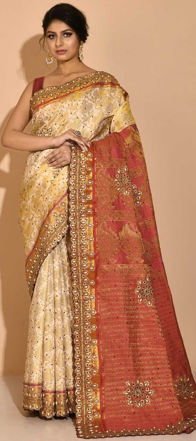 Dark Orange Color Pure Banarasi Katan Silk Saree with Golden Zari Work –  BharatSthali