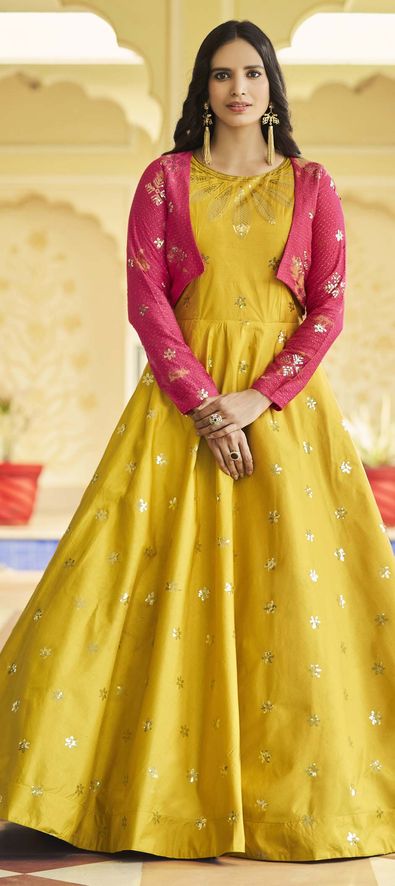 Yellow color clearance party wear gown