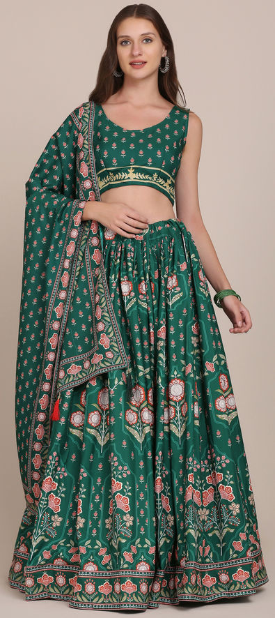 Dark green lehenga with contrast dupatta in resham and sequin embroidery  only on Kalki