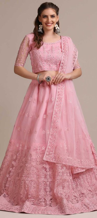 Buy Rani Pink Cutdana Tissue Readymade Lehenga - Koskii