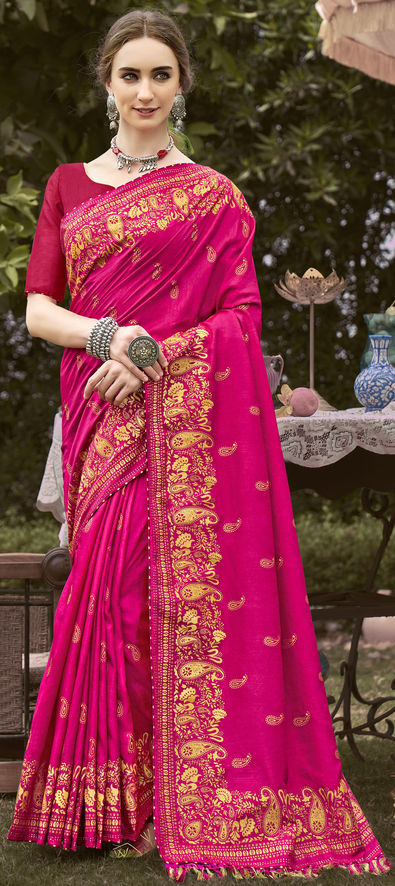 SF - Pink color Lichi Silk Saree - Featured Product