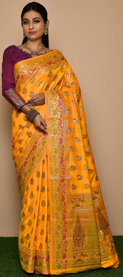 Buy Gold Yellow Designer Banarasi Saree online-Karagiri