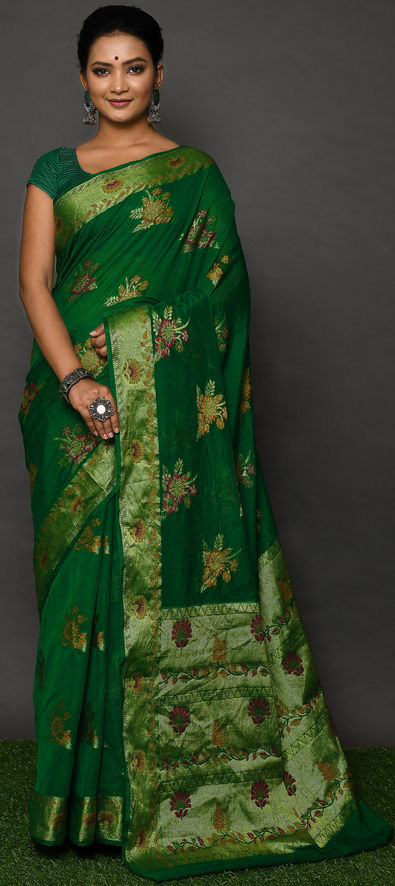 Green Bridal Hand Embroidered Work Banarasi Silk Saree SRSA318605 –  ShreeFashionWear