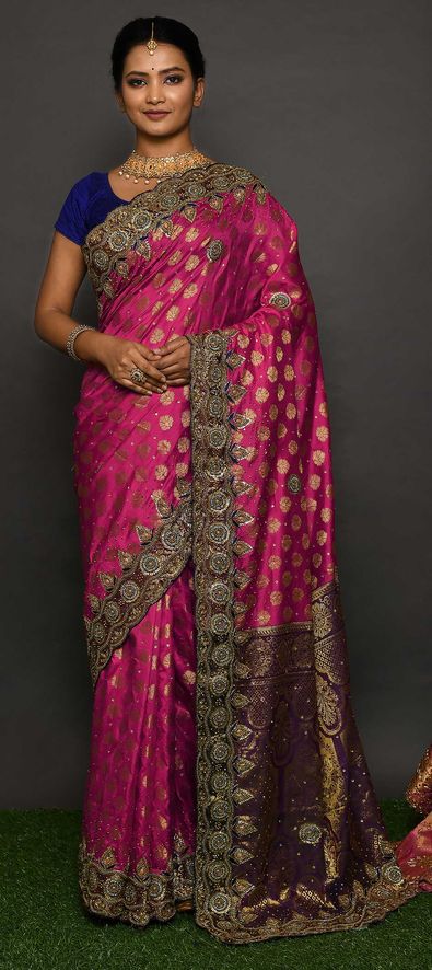 Plain Pink or Pink Hued Sarees with Golden Borders (Zari & No Zari)