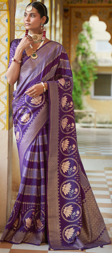 Purple Colour Kanchipuram Silk Saree Bollywood Style Saree Party Wear Saree  Wedding Wear Saree Stunning Look Saree Banarasi Look Saree - Etsy