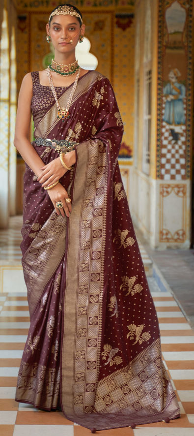 Maroon Colour Silk Fabric Wedding Saree.
