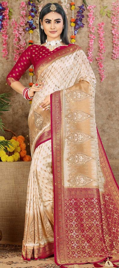 Reception, Traditional, Wedding Pink and Majenta color Art Silk, Silk  fabric Saree : 1904506