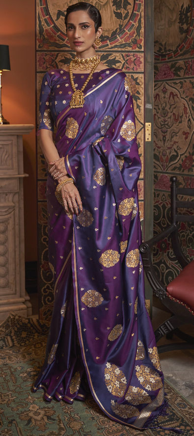 Purple Wedding Silk Contemporary Saree