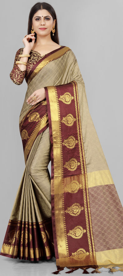 New South Indian Sari Designer Wedding Traditional Wear Brown Silk Saree  Blouse | eBay