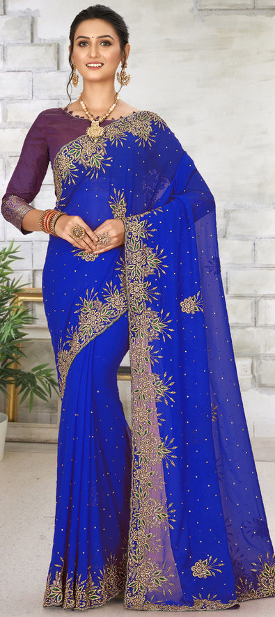 Kanchipuram Brocade Peacock Blue Color Wedding Saree | sreevalsamsilks