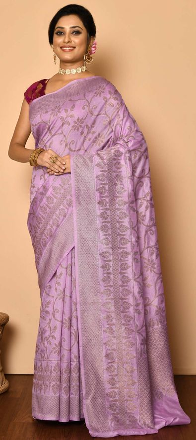 Light Violet Chanderi Pure Silk Cotton Woven Saree | Taneira Online Store