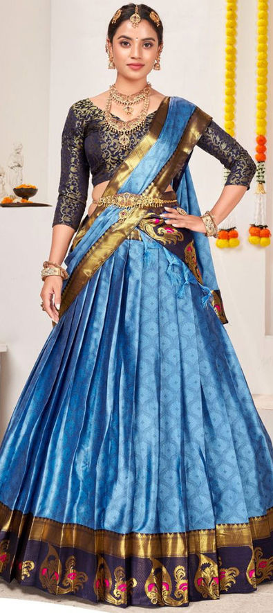 Expensive | Aqua Blue Lehenga Style Silk Blend Crystals Saree and Aqua Blue  Lehenga Style Silk Blend Crystals Sari online shopping