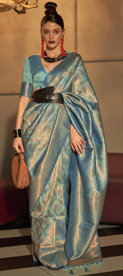 Buy Cyan Blue Designer Saree online-Karagiri