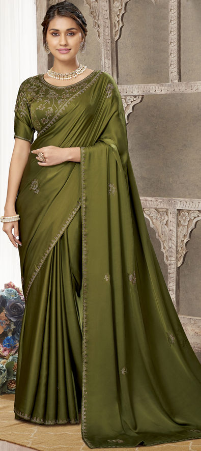 Buy Suta Olive Green Striped Saree Without Blouse for Women Online @ Tata  CLiQ