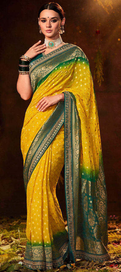 Fuel Yellow Zari Woven Kanjivaram Saree – MySilkLove