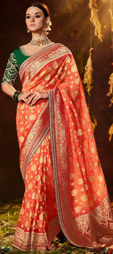 Buy Enchanting Orange Woven Paithani Silk Wedding Wear Saree - Zeel Clothing