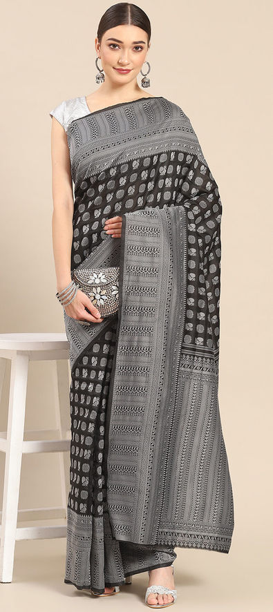 Grey Narayanpet Soft Cotton Saree With Black Woven Temple Border – Weaver  Hut