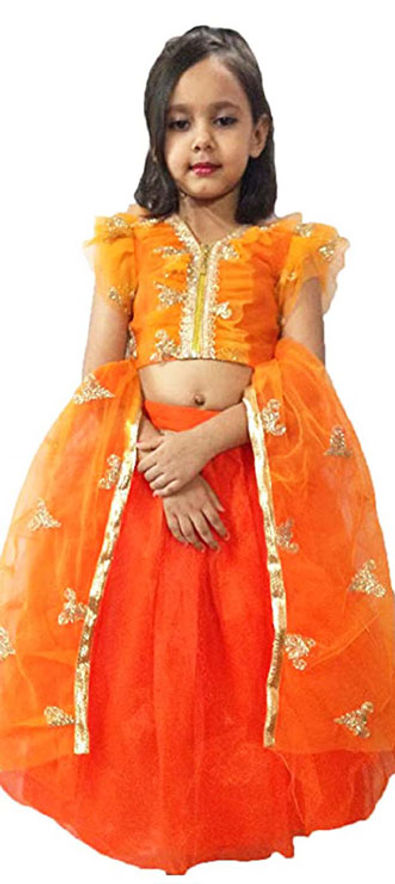 Orange Satin Organza Sequins Embroidered Lehenga Set For Girls Design by  Ease kids at Pernia's Pop Up Shop 2024