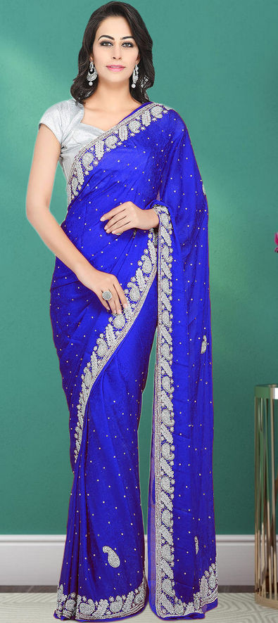 Blue colour outlet bridal saree