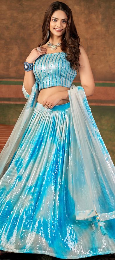 Dark Blue Lehenga Choli Sari Georgette Langha Chunri Woman Indian Dress  Skirt | eBay